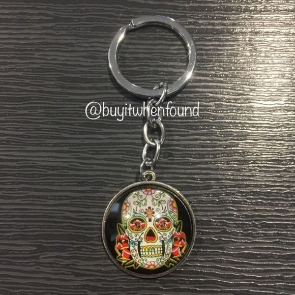 Day of The Dead Sugar Skull Cabochon Keychain - Picture 2 of 7